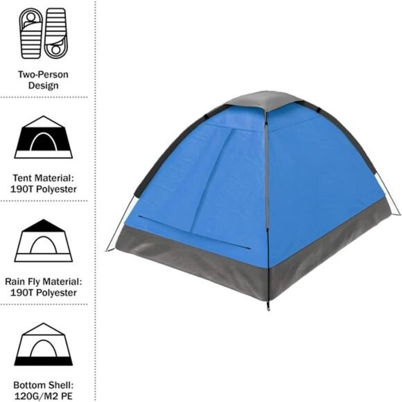 2 Person Dome Tent – Easy Set Up Shelter with Rain Fly and Carry Bag for Camping - Picture 10 of 12